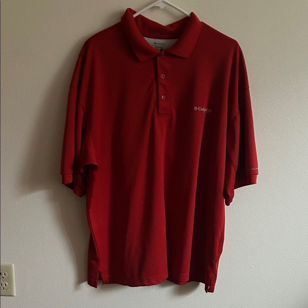 Columbia Men's Performance Fishing Gear Red Polo Polyester Short Sleeve Shirt. L
